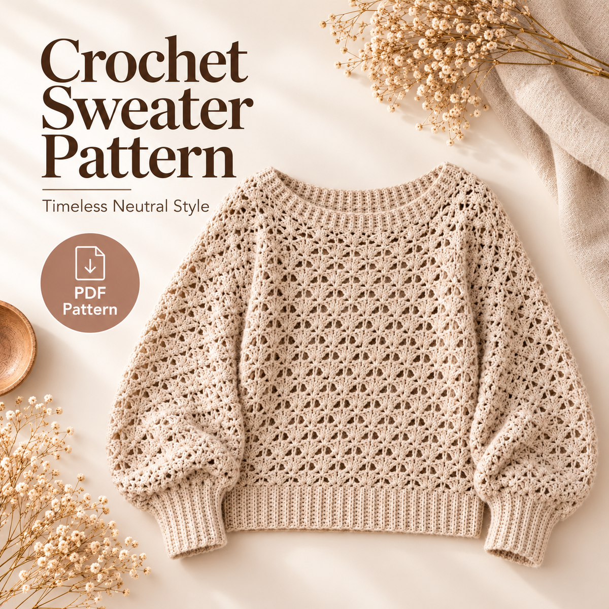 Crochet Lace Pullover Pattern PDF | Balloon Sleeve Sweater | Cozy Crochet Top Digital Download