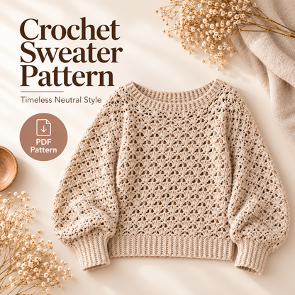 Crochet Lace Pullover Pattern PDF | Balloon Sleeve Sweater | Cozy Crochet Top Digital Download