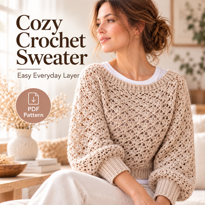 Crochet Lace Pullover Pattern PDF | Balloon Sleeve Sweater | Cozy Crochet Top Digital Download