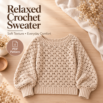Crochet Lace Pullover Pattern PDF | Balloon Sleeve Sweater | Cozy Crochet Top Digital Download