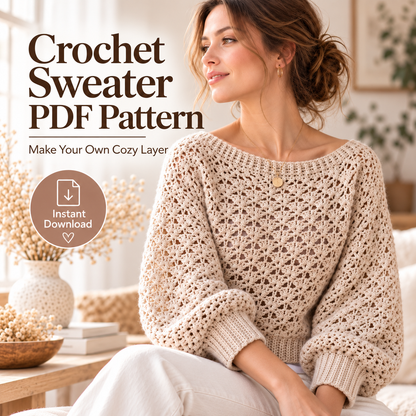 Crochet Lace Pullover Pattern PDF | Balloon Sleeve Sweater | Cozy Crochet Top Digital Download