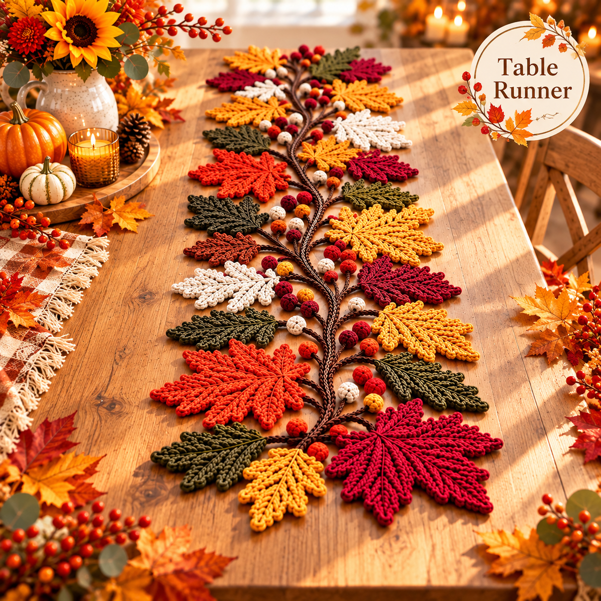 Autumn Leaf Crochet Pattern Bundle PDF | Fall Table Runner & Coasters | Thanksgiving Table Decor | Maple Leaf Crochet | Digital Download