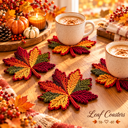 Autumn Leaf Crochet Pattern Bundle PDF | Fall Table Runner & Coasters | Thanksgiving Table Decor | Maple Leaf Crochet | Digital Download