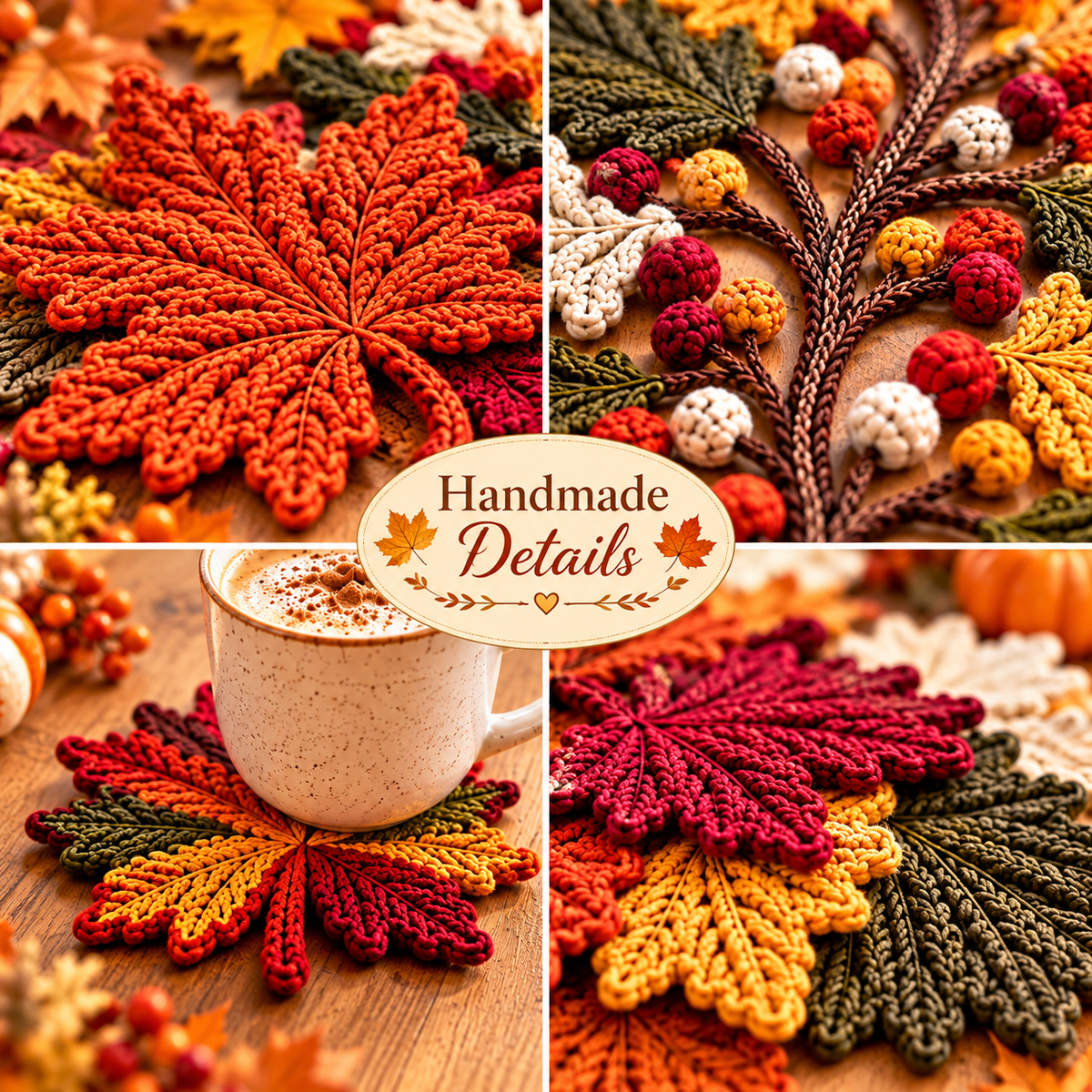 Autumn Leaf Crochet Pattern Bundle PDF | Fall Table Runner & Coasters | Thanksgiving Table Decor | Maple Leaf Crochet | Digital Download