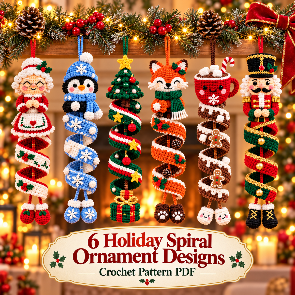 6-in-1 Christmas Spiral Ornament Crochet Pattern PDF | Holiday Hanging Decor Digital Download
