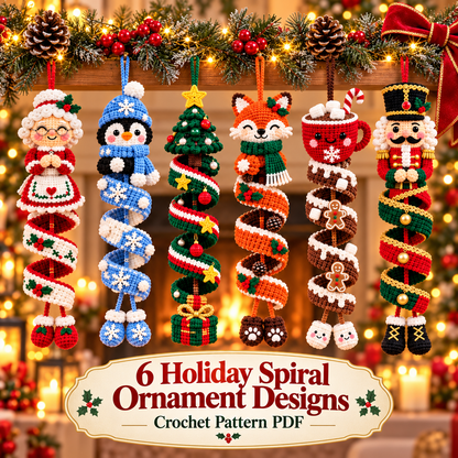 6-in-1 Christmas Spiral Ornament Crochet Pattern PDF | Holiday Hanging Decor Digital Download