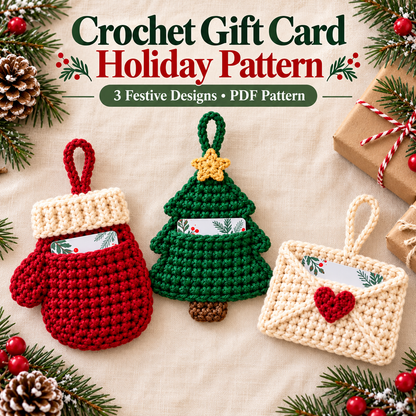 3-in-1 Christmas Gift Card Holder Crochet Pattern PDF | Santa Mitten, Tree & Envelope Designs | Holiday Ornament Digital Download