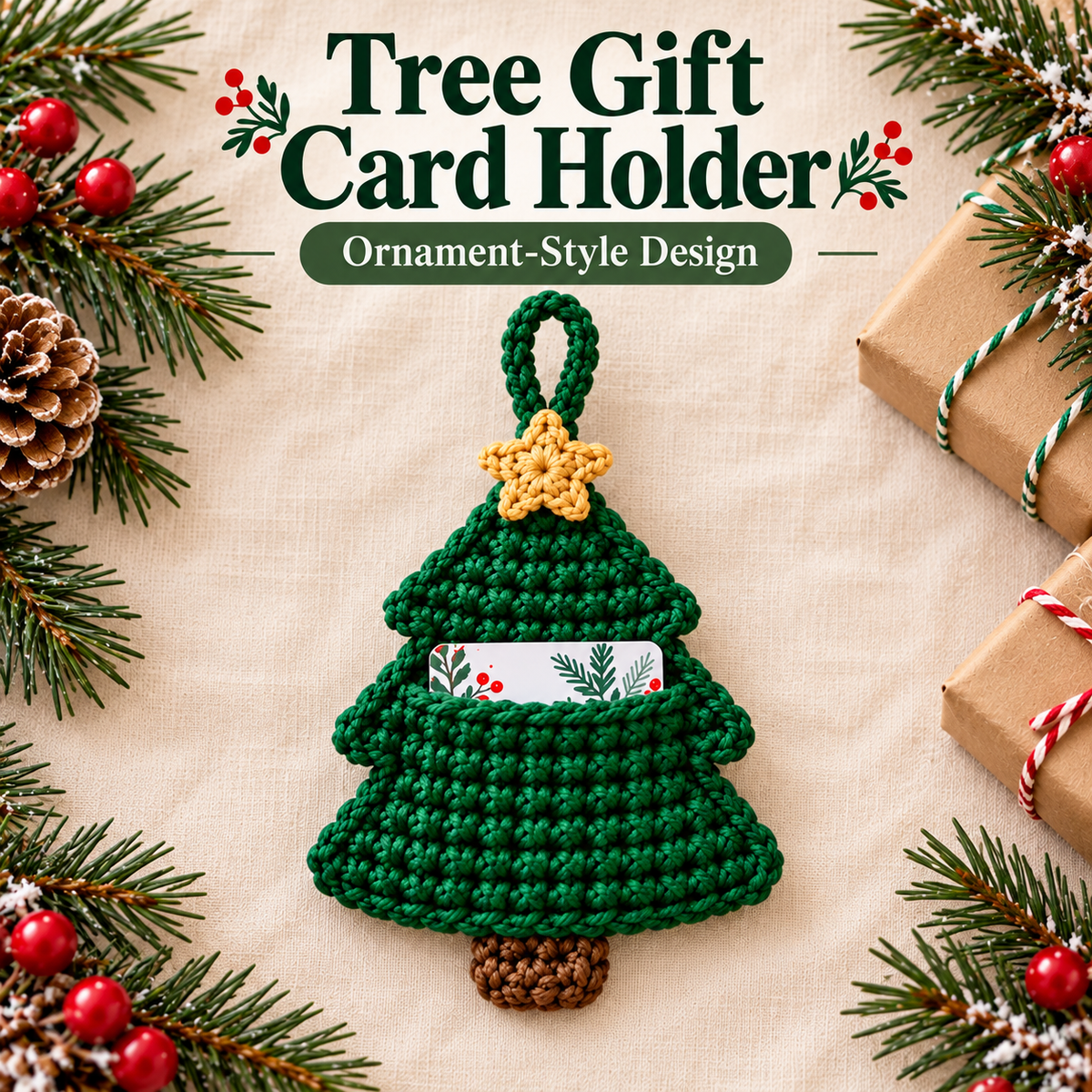 3-in-1 Christmas Gift Card Holder Crochet Pattern PDF | Santa Mitten, Tree & Envelope Designs | Holiday Ornament Digital Download
