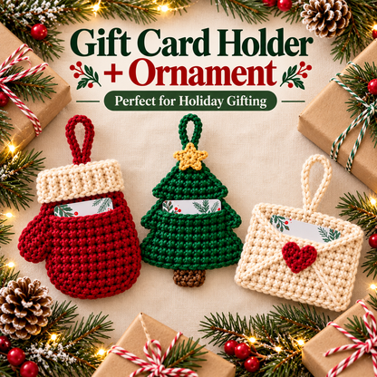 3-in-1 Christmas Gift Card Holder Crochet Pattern PDF | Santa Mitten, Tree & Envelope Designs | Holiday Ornament Digital Download
