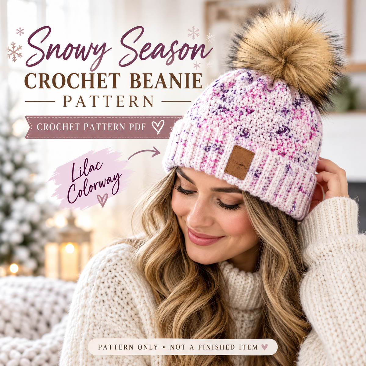 Snowy Season Crochet Beanie Pattern PDF | Pom Pom Winter Hat | Baby to Adult Sizes | Easy Crochet Hat Digital Download