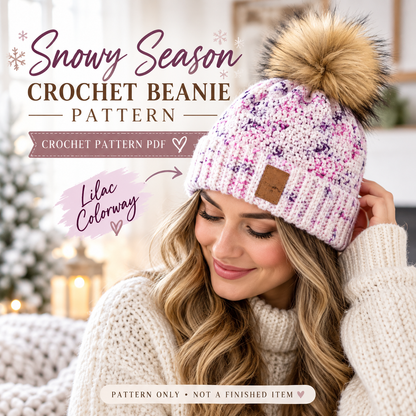 Snowy Season Crochet Beanie Pattern PDF | Pom Pom Winter Hat | Baby to Adult Sizes | Easy Crochet Hat Digital Download
