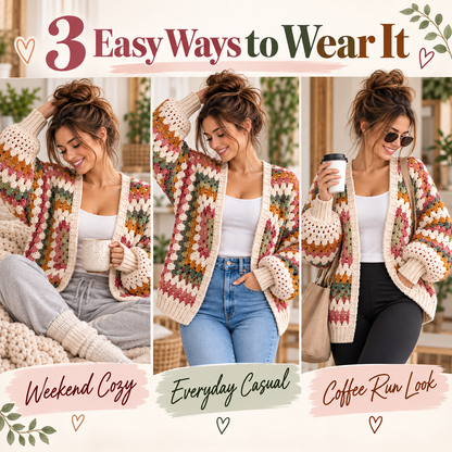 Granny Hexagon Cardigan Crochet Pattern PDF | Beginner Granny Stitch Sweater | Sizes XS–5XL | Boho Cardigan Digital Download