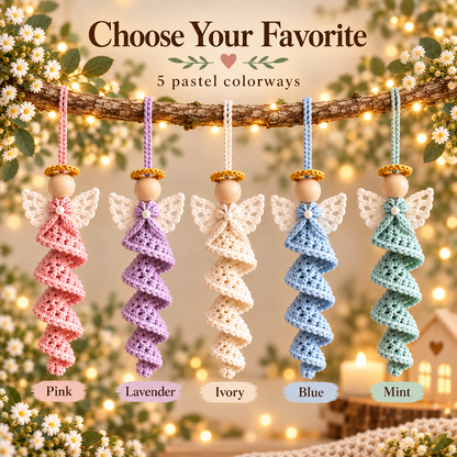 Crochet Angel Ornament Pattern PDF | 5 Spiral Angel Designs | Christmas Tree Hanging Decor | Wooden Bead Angel Digital Download