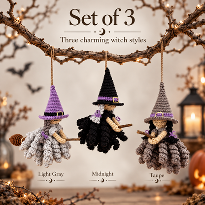 Crochet Witch Ornament Pattern PDF | 3 Halloween Witch Designs | Hanging Amigurumi Decor | Spooky Witch Crochet Digital Download
