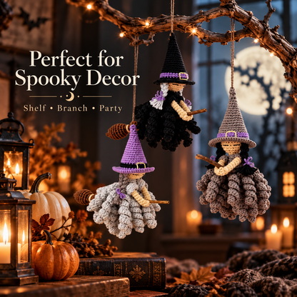 Crochet Witch Ornament Pattern PDF | 3 Halloween Witch Designs | Hanging Amigurumi Decor | Spooky Witch Crochet Digital Download