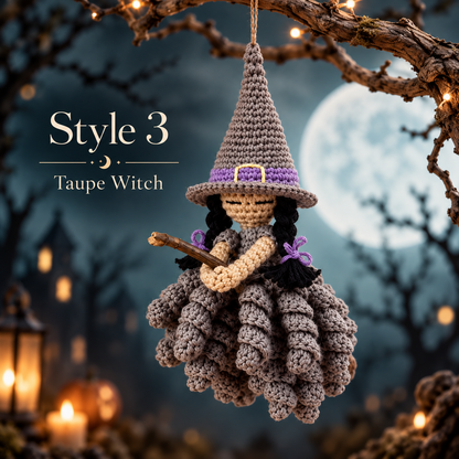 Crochet Witch Ornament Pattern PDF | 3 Halloween Witch Designs | Hanging Amigurumi Decor | Spooky Witch Crochet Digital Download