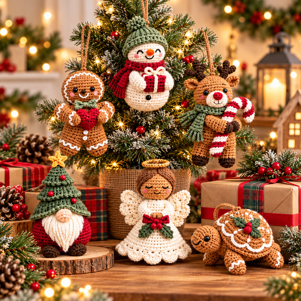 6-in-1 Christmas Crochet Ornament Pattern PDF | Gingerbread, Snowman, Reindeer, Gnome, Angel & Turtle