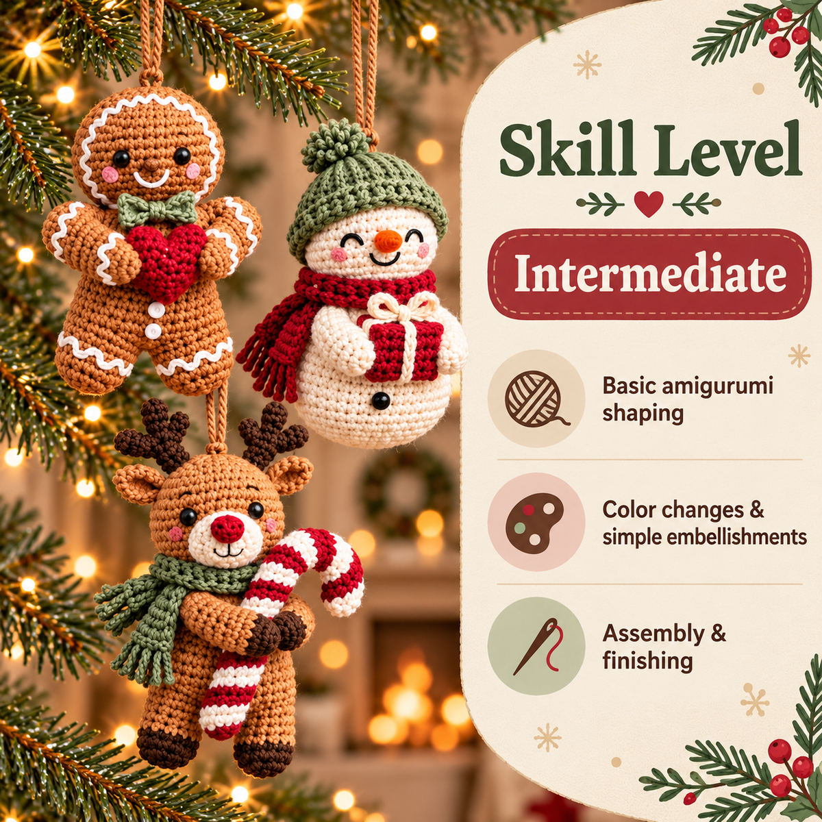 6-in-1 Christmas Crochet Ornament Pattern PDF | Gingerbread, Snowman, Reindeer, Gnome, Angel & Turtle