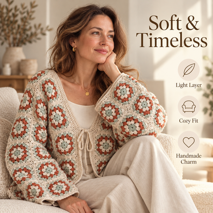 Granny Square Cardigan Crochet Pattern PDF | Floral Tie-Front Women’s Cardigan | Made-to-Measure Crochet Jacket | Digital Download
