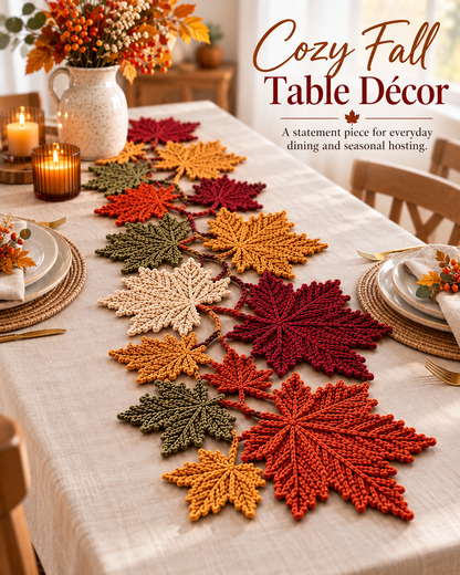Autumn Maple Leaf Table Runner Crochet Pattern PDF | 3 Leaf Sizes | Fall Thanksgiving Table Decor | Beginner Friendly Digital Download