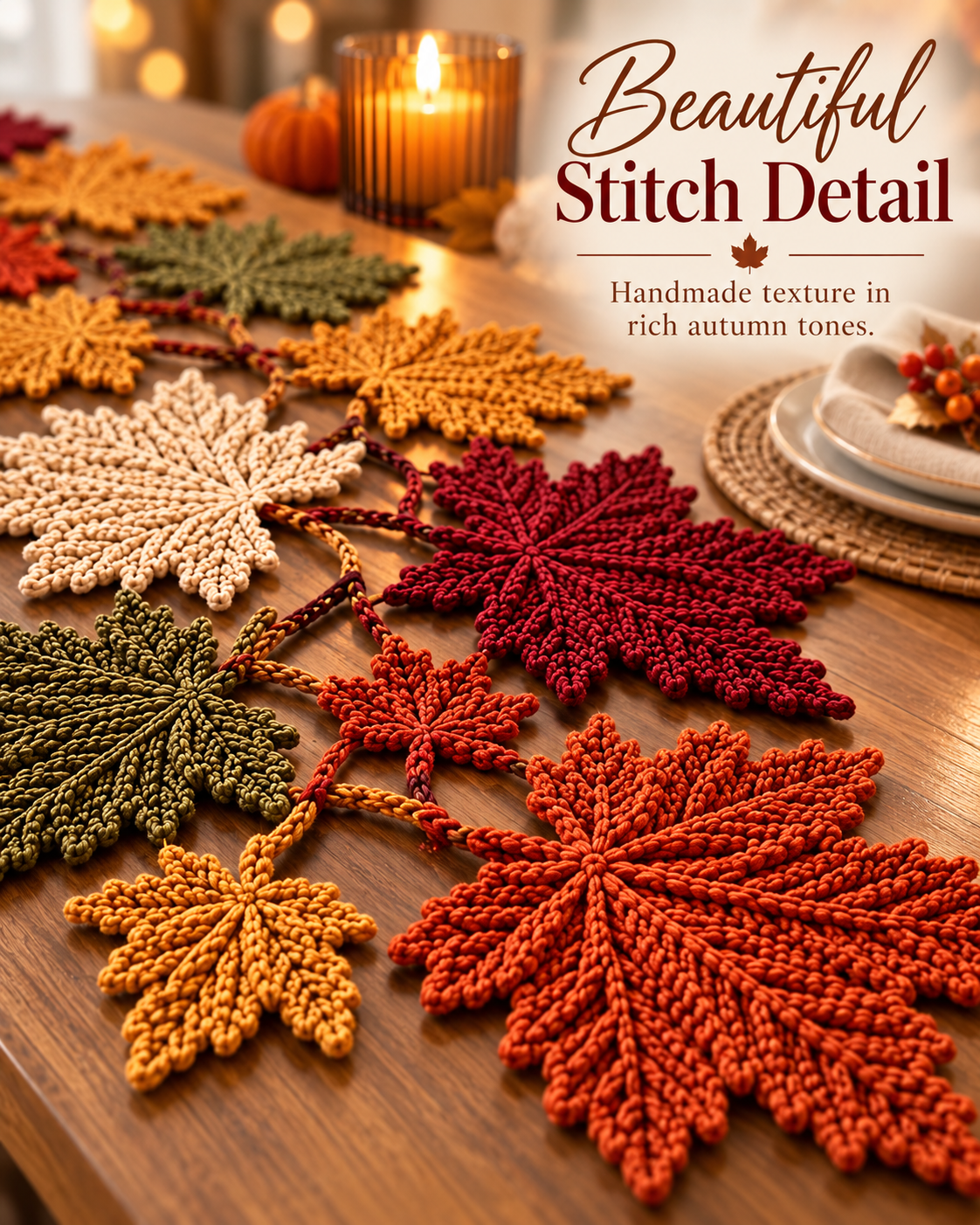Autumn Maple Leaf Table Runner Crochet Pattern PDF | 3 Leaf Sizes | Fall Thanksgiving Table Decor | Beginner Friendly Digital Download
