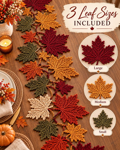 Autumn Maple Leaf Table Runner Crochet Pattern PDF | 3 Leaf Sizes | Fall Thanksgiving Table Decor | Beginner Friendly Digital Download