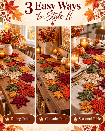 Autumn Maple Leaf Table Runner Crochet Pattern PDF | 3 Leaf Sizes | Fall Thanksgiving Table Decor | Beginner Friendly Digital Download