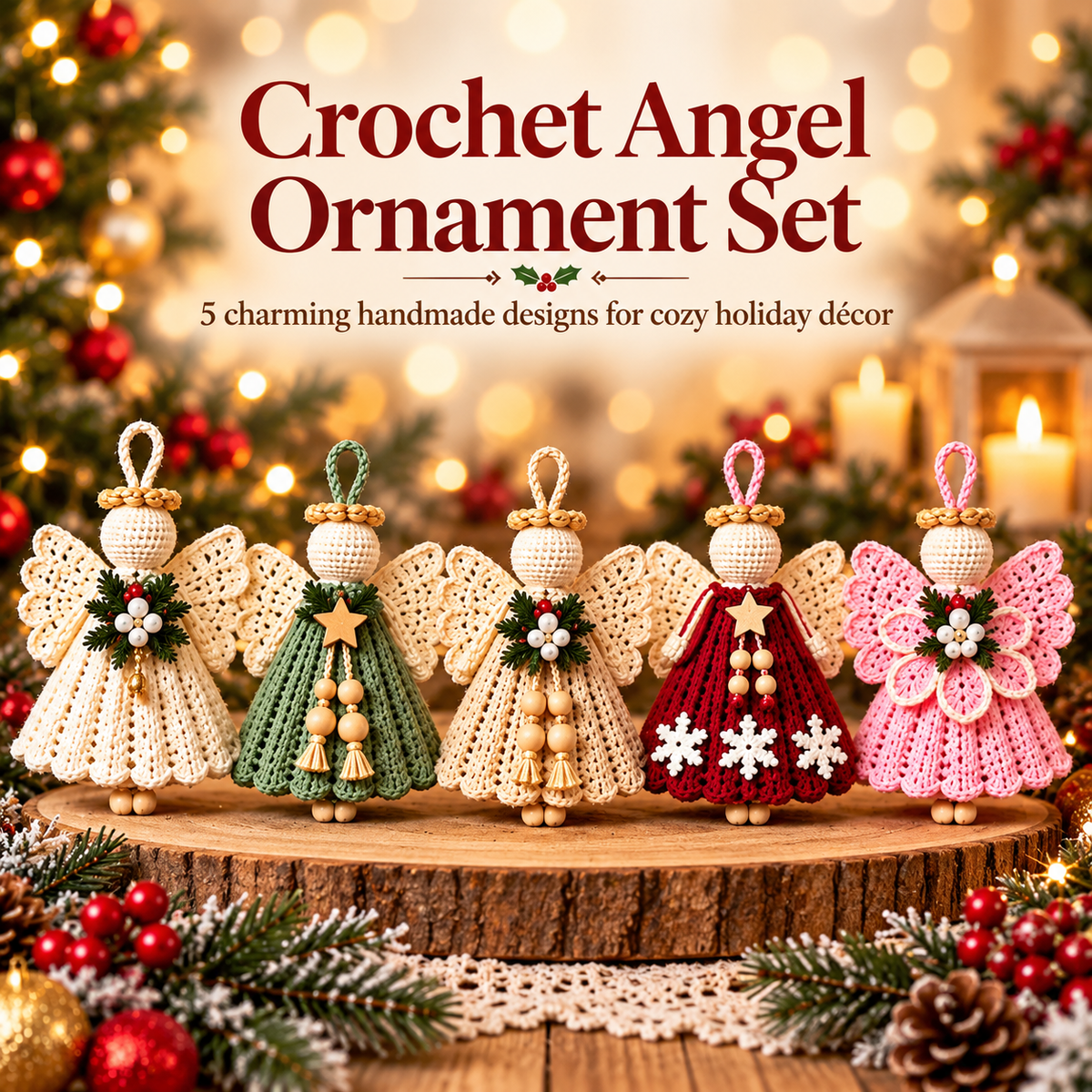 5-in-1 Crochet Angel Ornament Pattern Bundle PDF | Christmas Angel Amigurumi | Holiday Tree Decorations | Digital Download