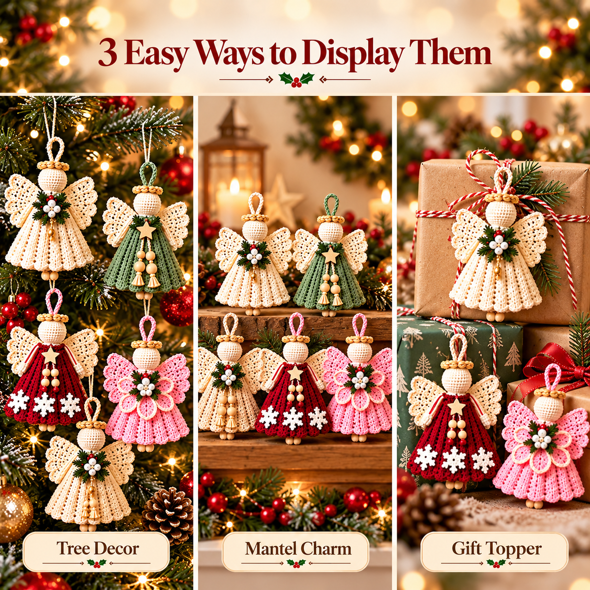 5-in-1 Crochet Angel Ornament Pattern Bundle PDF | Christmas Angel Amigurumi | Holiday Tree Decorations | Digital Download
