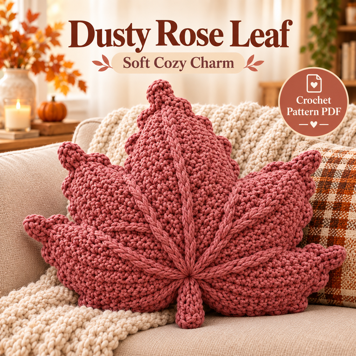 Crochet Leaf Pillow Pattern PDF | Autumn Maple Leaf Cushion | Fall Thanksgiving Home Decor | Instant Digital Download