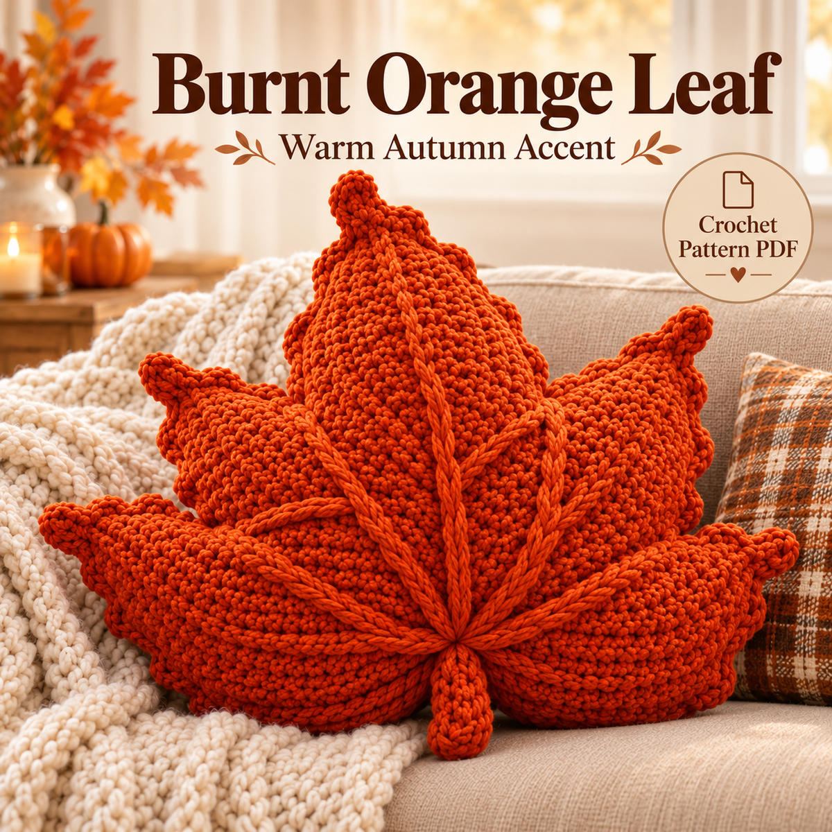 Crochet Leaf Pillow Pattern PDF | Autumn Maple Leaf Cushion | Fall Thanksgiving Home Decor | Instant Digital Download