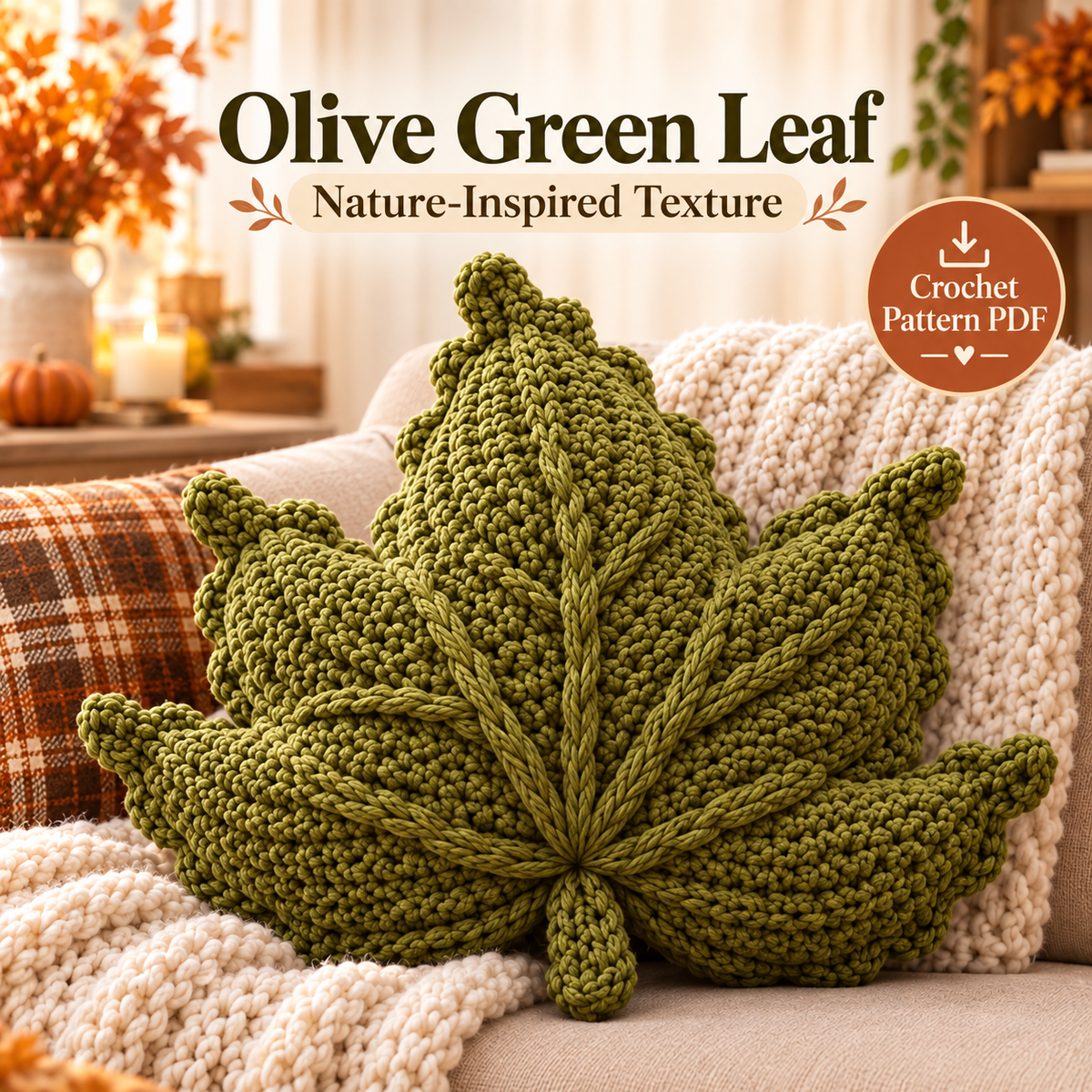 Crochet Leaf Pillow Pattern PDF | Autumn Maple Leaf Cushion | Fall Thanksgiving Home Decor | Instant Digital Download