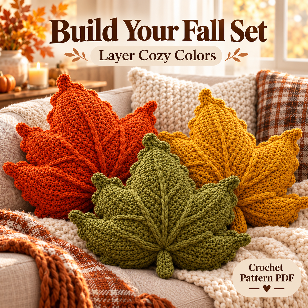 Crochet Leaf Pillow Pattern PDF | Autumn Maple Leaf Cushion | Fall Thanksgiving Home Decor | Instant Digital Download