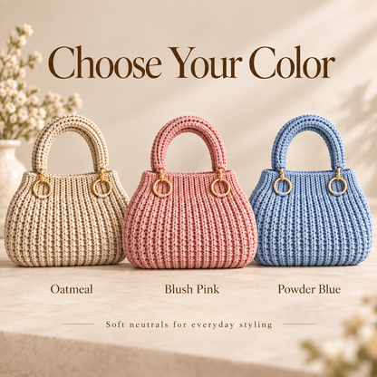 Modern Crochet Handbag Pattern PDF | Elegant Women’s Purse with Gold Ring Handles | 3 Colorways | Everyday Bag Digital Download