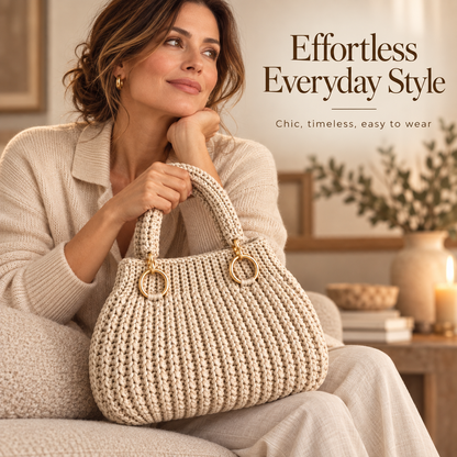 Modern Crochet Handbag Pattern PDF | Elegant Women’s Purse with Gold Ring Handles | 3 Colorways | Everyday Bag Digital Download