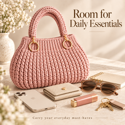 Modern Crochet Handbag Pattern PDF | Elegant Women’s Purse with Gold Ring Handles | 3 Colorways | Everyday Bag Digital Download