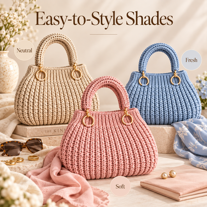 Modern Crochet Handbag Pattern PDF | Elegant Women’s Purse with Gold Ring Handles | 3 Colorways | Everyday Bag Digital Download