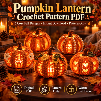 Crochet Pumpkin Lantern Pattern PDF | Light-Up Halloween Pumpkin Decor | Fall & Thanksgiving Crochet Decoration | Digital Download
