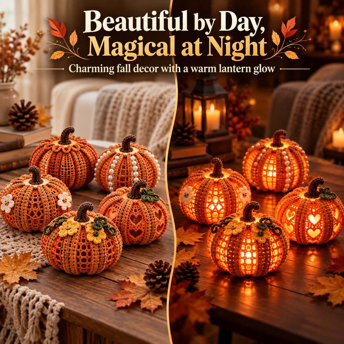 Crochet Pumpkin Lantern Pattern PDF | Light-Up Halloween Pumpkin Decor | Fall & Thanksgiving Crochet Decoration | Digital Download