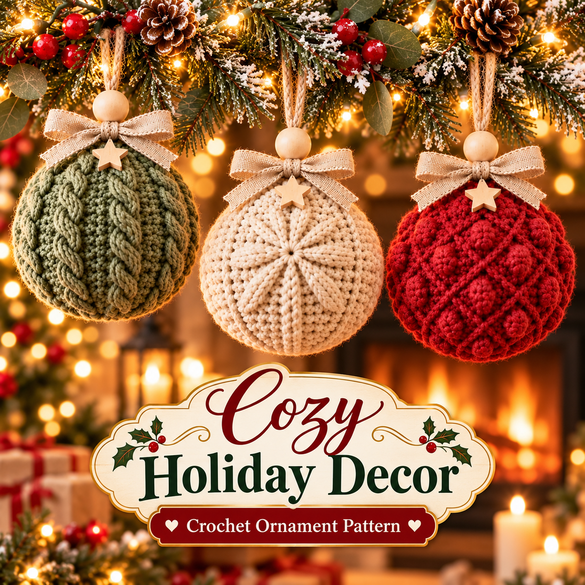 3-in-1 Crochet Christmas Bauble Pattern PDF | Cable & Textured Ornament Bundle | Christmas Tree Decorations