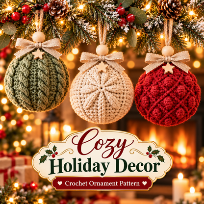 3-in-1 Crochet Christmas Bauble Pattern PDF | Cable & Textured Ornament Bundle | Christmas Tree Decorations