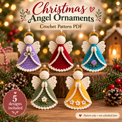 Christmas Angel Ornament Crochet Pattern PDF, 5 Crochet Angel Designs, Holiday Tree Decorations, Handmade Christmas Decor, Digital Download