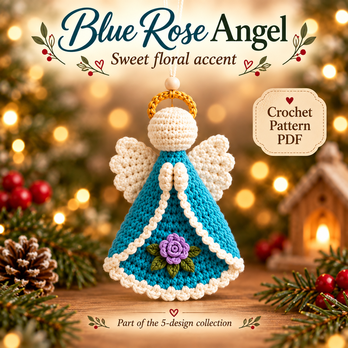 Christmas Angel Ornament Crochet Pattern PDF, 5 Crochet Angel Designs, Holiday Tree Decorations, Handmade Christmas Decor, Digital Download