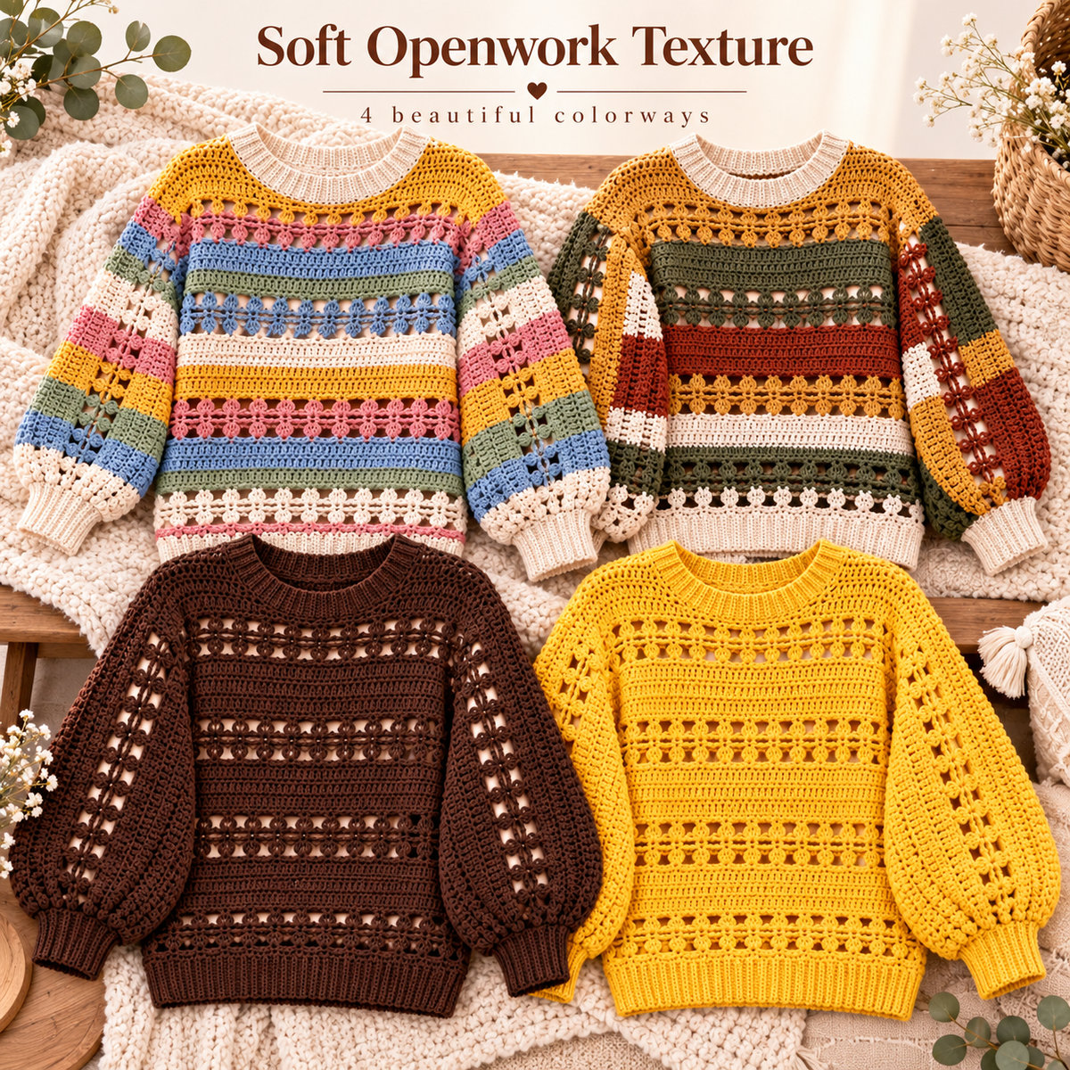 Easy Crochet Sweater Pattern PDF | Women’s Pullover Jumper | DIY Handmade Sweater Digital Download