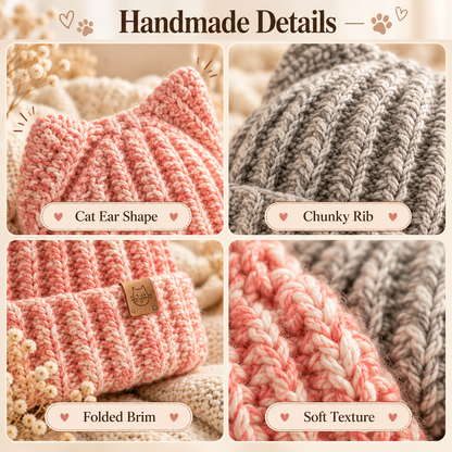 Cat Ear Beanie Crochet Pattern PDF | Ribbed Kitty Hat for Adults | Beginner Friendly Winter Beanie | Instant Digital Download