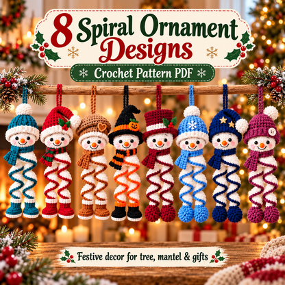 8-in-1 Spiral Snowman Crochet Pattern PDF | Christmas Hanging Ornament Bundle | Holiday Digital Download