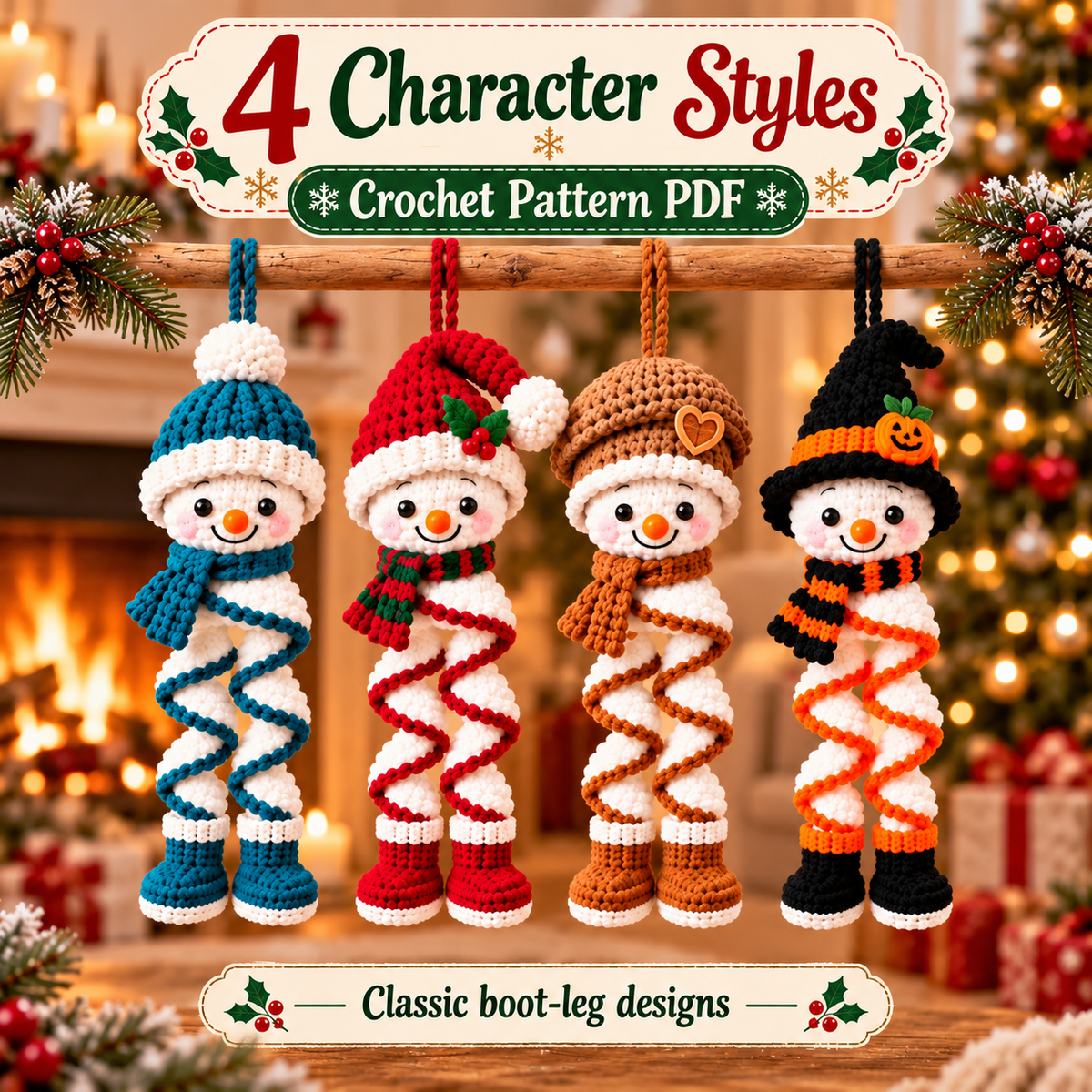 8-in-1 Spiral Snowman Crochet Pattern PDF | Christmas Hanging Ornament Bundle | Holiday Digital Download