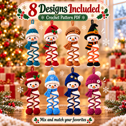 8-in-1 Spiral Snowman Crochet Pattern PDF | Christmas Hanging Ornament Bundle | Holiday Digital Download