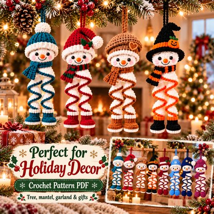 8-in-1 Spiral Snowman Crochet Pattern PDF | Christmas Hanging Ornament Bundle | Holiday Digital Download
