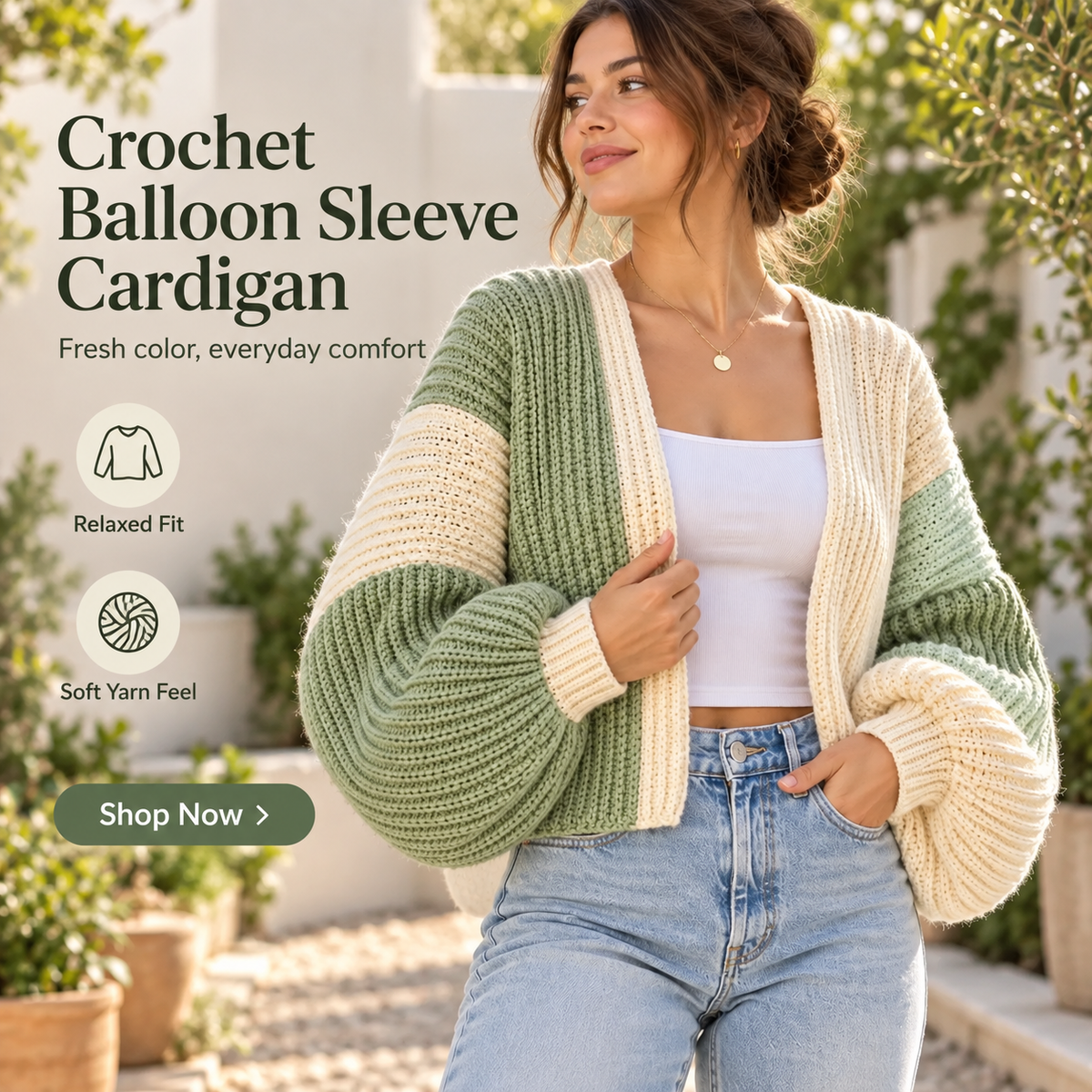 Crochet Balloon Sleeve Cardigan Pattern PDF | Oversized Women’s Cardigan | Cozy Statement Sleeve Sweater | 3 Colorways Digital Download